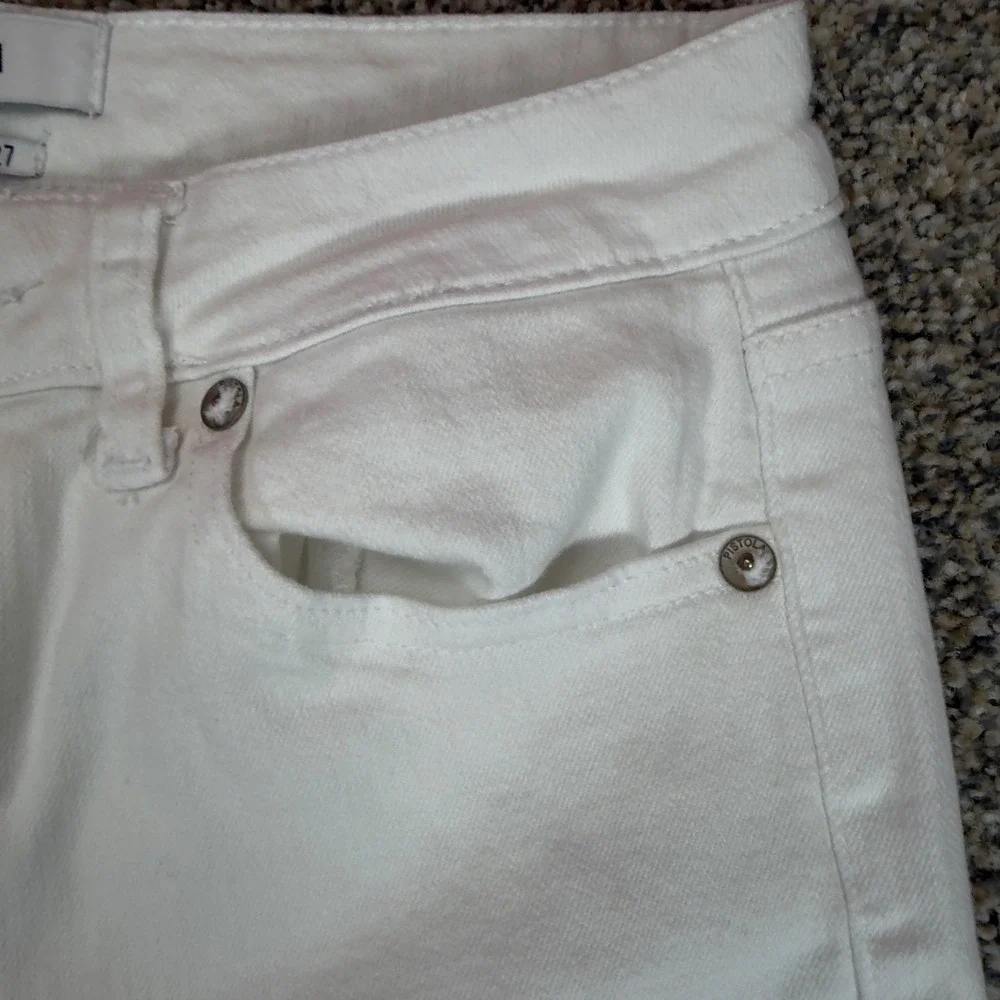Pistola P6907FTN-SLO Flare Jeans Womens 27 White Ruffle Frayed Hem Y2K Boho